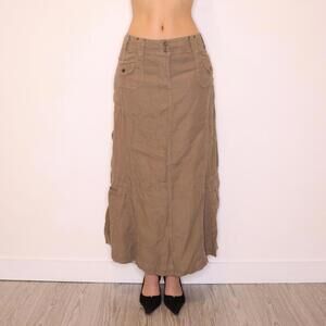 Y2K Khaki Cargo Maxi Skirt (M) 